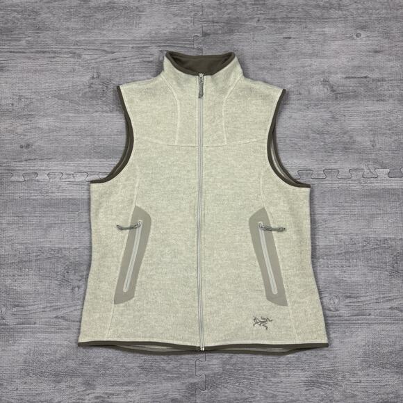 Arc’teryx Arcteryx Covert Vest Womens Large L beige Polartec Fleece Full Zip - Picture 1 of 9